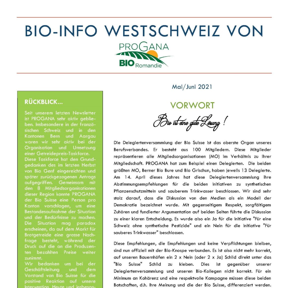PROGANA präsentiert: Bio-Info Westschweiz!